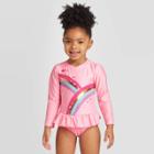Toddler Girls' Rainbow Zip-up Long Sleeve One Piece Rash Guard - Cat & Jack Rosado Pink Opaque 18m, Toddler Girl's