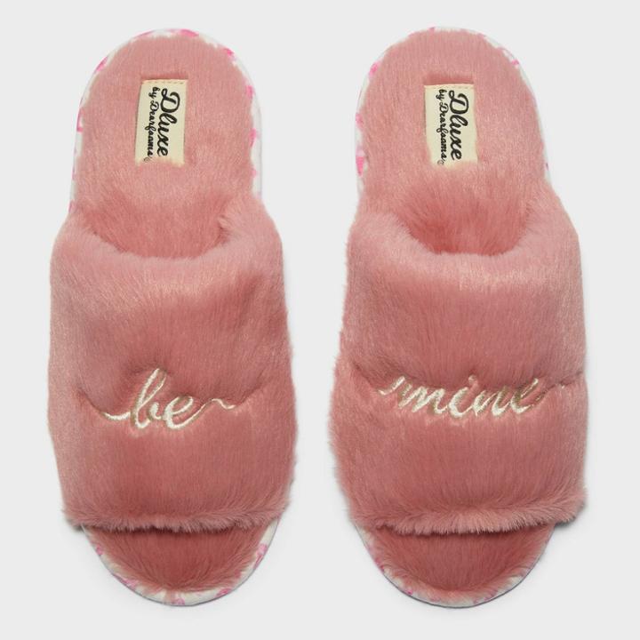 Women's Dluxe By Dearfoams Be Mine Fur Slide Slippers - Pink