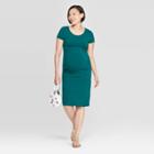 Maternity Short Sleeve Scoop Neck Shirred T-shirt Dress - Isabel Maternity By Ingrid & Isabel Teal Xxl, Women's, Blue
