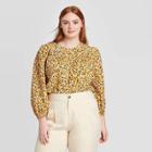 Women's Plus Size Floral Print Balloon Long Sleeve Round Neck Blouse - Who What Wear Yellow 1x, Women's,