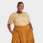Women's Plus Size Floral Print Short Sleeve Button-front Blouse - Universal Thread Yellow