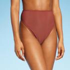 Women's Ribbed High Waist High Leg Cheeky Bikini Bottom - Wild Fable Rust Xxs, Red