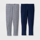 Toddler Girls' Solid 2pk Leggings - Cat & Jack Navy 12m, Girl's, Blue