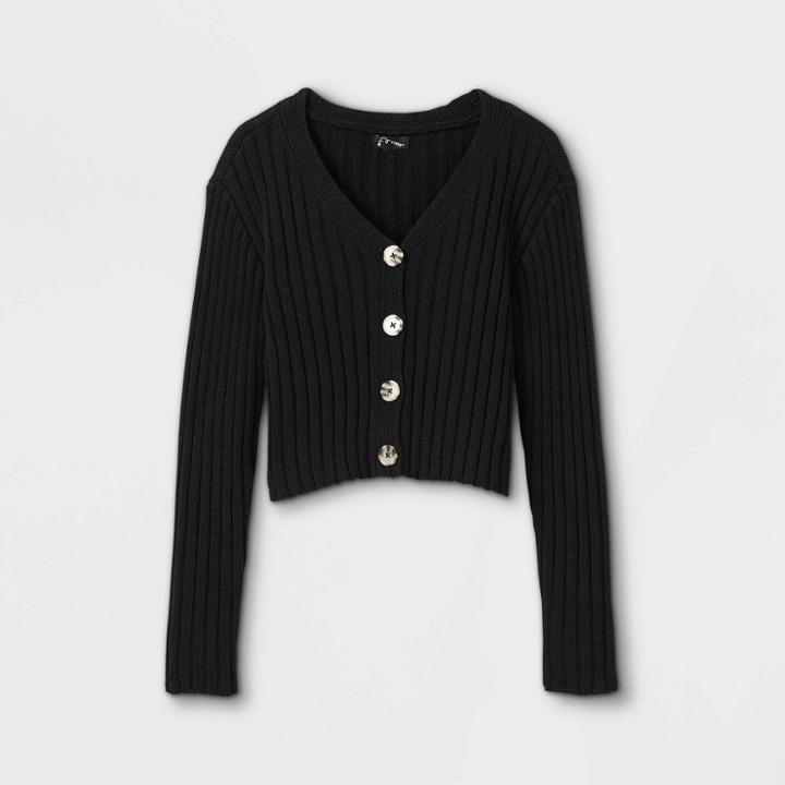 Girls' Cropped Button-front Cardigan - Art Class Black