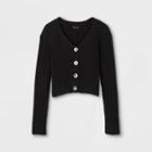 Girls' Cropped Button-front Cardigan - Art Class Black