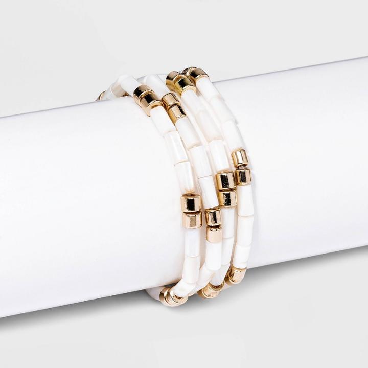Shell Beaded Stretch Bracelet Set 4pc - A New Day White