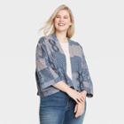 Women's Plus Size Patchwork Cropped Kimono Jacket - Universal Thread Navy