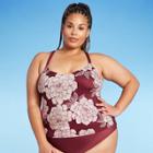 Women's Plus Size Racerback Tankini Top - All In Motion Burgundy Floral