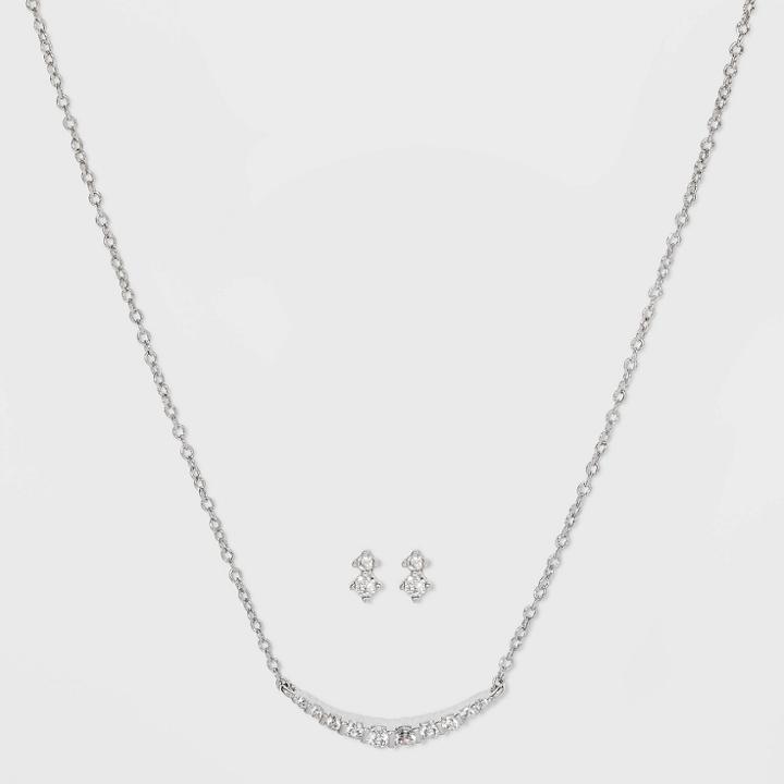 Silver Plated Cubic Zirconia Bar Chain Necklace - A New Day