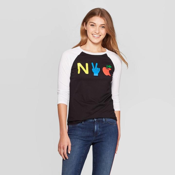 Women's 3/4 Sleeve Crewneck Nyc Graphic T-shirt - Modern Lux Black