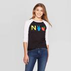 Women's 3/4 Sleeve Crewneck Nyc Graphic T-shirt - Modern Lux Black