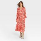 Women's Floral Print Balloon Long Sleeve Ruffle Collar Dress - Universal Thread Red