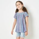 Girls' Short Sleeve Striped Woven Top - Cat & Jack Blue