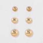 Target Women's Fashion Trio Stud Ball Earring - A New Day Gold, Bright Gold