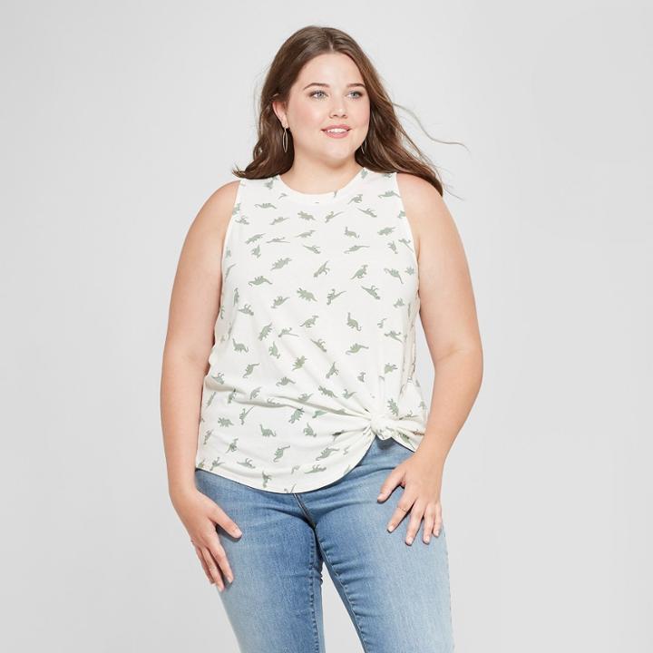Women's Plus Size Dinosaur Print Tank Top - Zoe+liv (juniors') Ivory