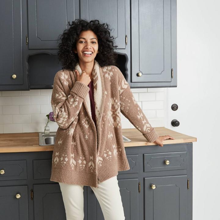 Women's Printed Long Sleeve Cardigan - Knox Rose Brown