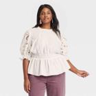 Women's Plus Size Puff Short Sleeve Eyelet Peplum Top - Universal Thread White