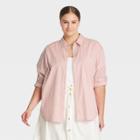 Women's Plus Size Striped Long Sleeve Button-down Boyfriend Shirt - A New Day Lilac