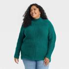 Women's Plus Size Mock Turtleneck Tunic Sweater - Ava & Viv Teal X, Blue