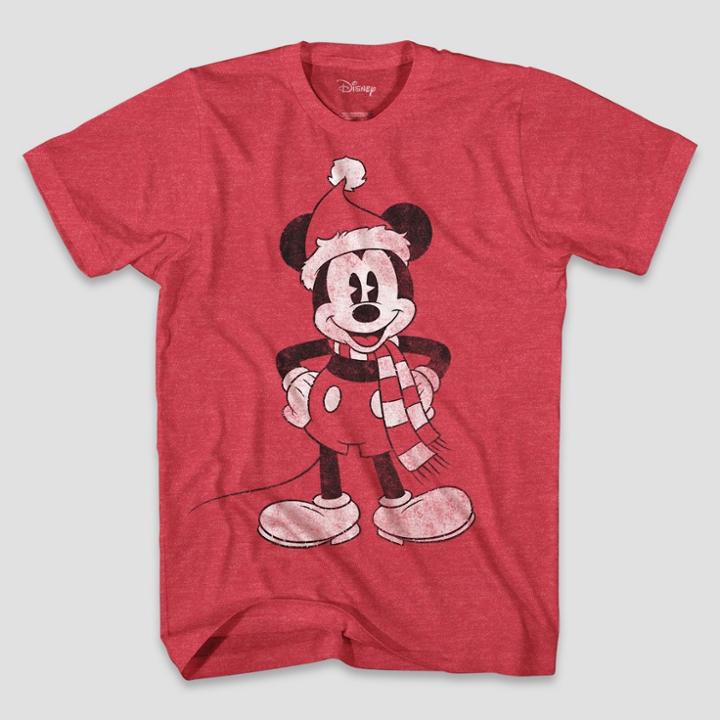 Disney Boys' Mickey Mouse Holiday Short Sleeve T-shirt - Red