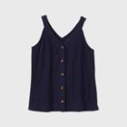 Women's Plus Size Button-front Tank Top - Ava & Viv Navy X, Blue