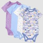 Honest Baby Girls' 4pk Organic Cotton Prairie Pretty Short Sleeve Bodysuit - Purple/blue/white Newborn