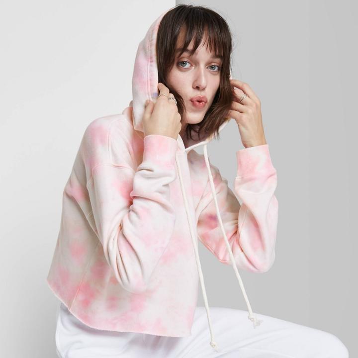 Women's Cropped Hoodie - Wild Fable Pink Tie-dye