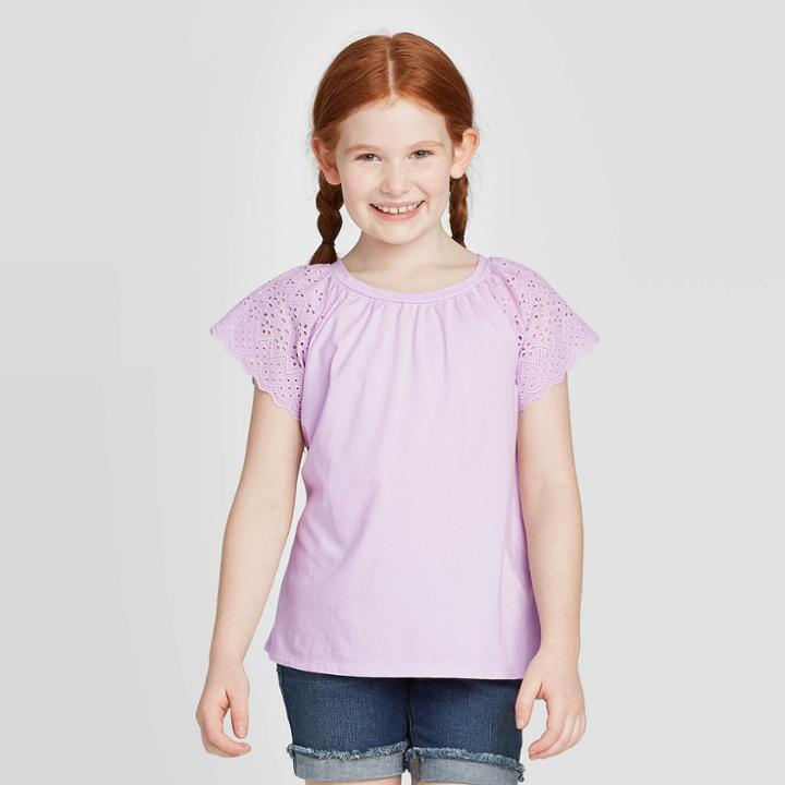 Petitegirls' Short Sleeve Eyelet T-shirt - Cat & Jack Lilac Xs, Girl's, Purple