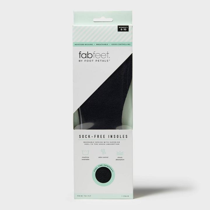 Women's Fab Feet By Foot Petals Sock-free Terry Insoles Cushion Black Trim To Fit - 1 Pair, Adult Unisex,