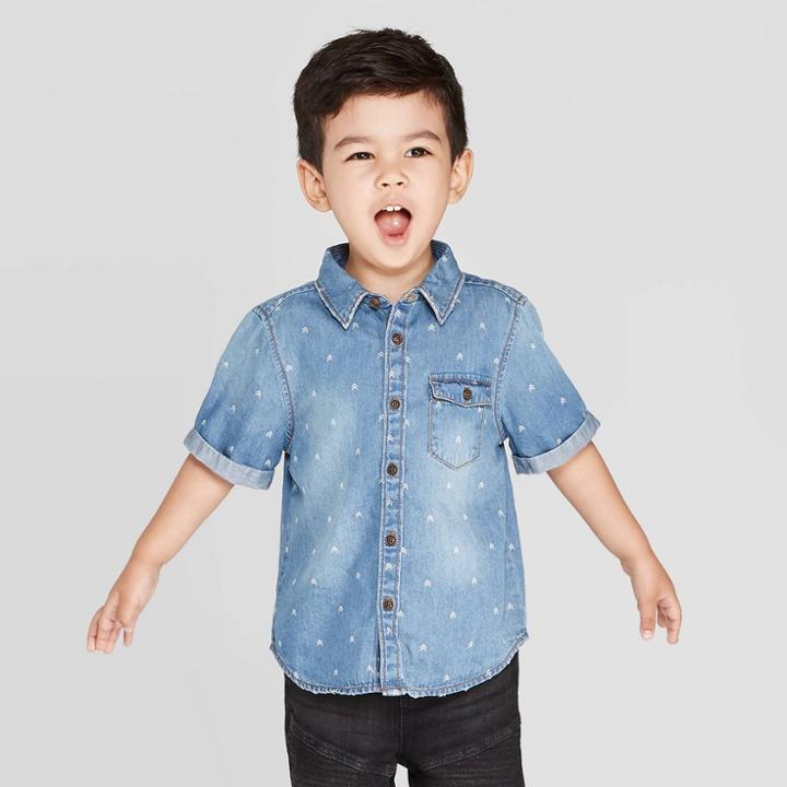 Toddler Boys' Short Sleeve Arrow Button-down Shirt - Art Class Blue
