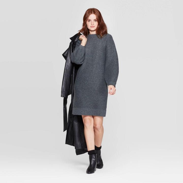 Women's Long Sleeve Crewneck Sweater Dress - Prologue Gray