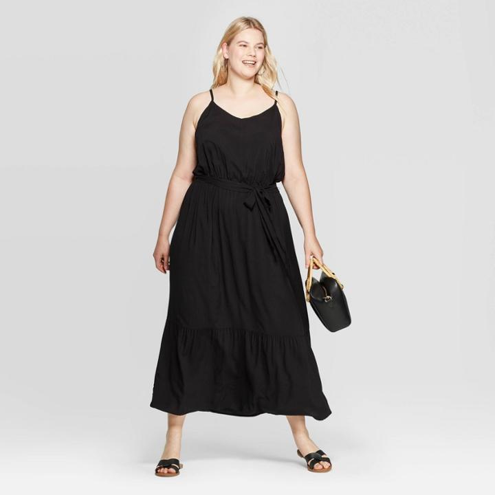 Women's Plus Size Sleeveless V-neck Maxi Dress - Ava & Viv Black X