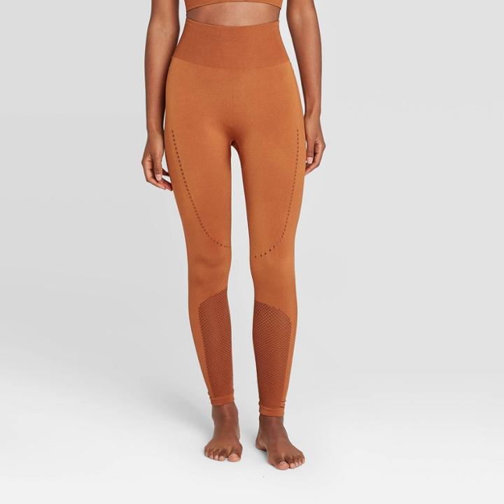 Women's High-waisted Seamless Mesh 7/8 Leggings - Joylab Ginger