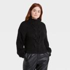 Women's Mock Turtleneck Cable Knit Pullover Sweater - Prologue Black