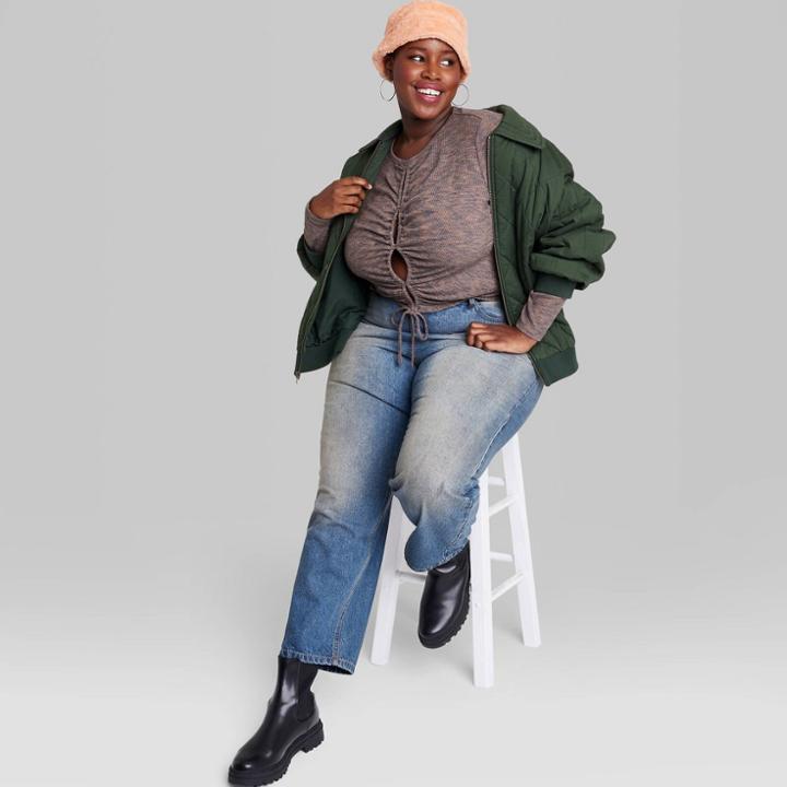 Women's Plus Size Long Sleeve Lace-up Cozy Knit Blouse - Wild Fable Brown