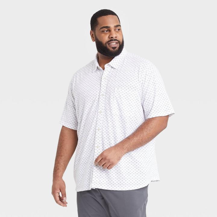 Men's Tall Floral Print Standard Fit Short Sleeve Button-down Shirt - Goodfellow & Co White/floral