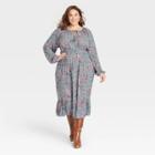 Women's Plus Size Long Sleeve Smocked Dress - Knox Rose Light Green Floral