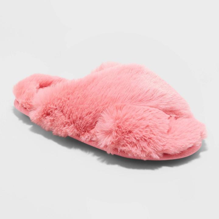 Women's Paris Crossband Fur Slippers - Stars Above Vibrant Pink