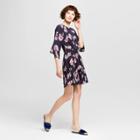 Eclair Women's Floral Print 3/4 Sleeve Dress With Knotted Waist - Clair Navy Xs,