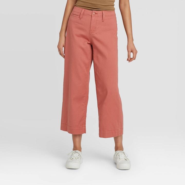 Women's High-rise Wide Leg Cropped Pants - A New Day Coral 0, Women's, Pink