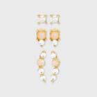 14k Gold Dipped Cubic Zirconia Trio Stud Earring Set - A New Day Clear