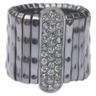 Zirconite Stretch Ring With Crystal Bar - Black, Women's, Black/silver