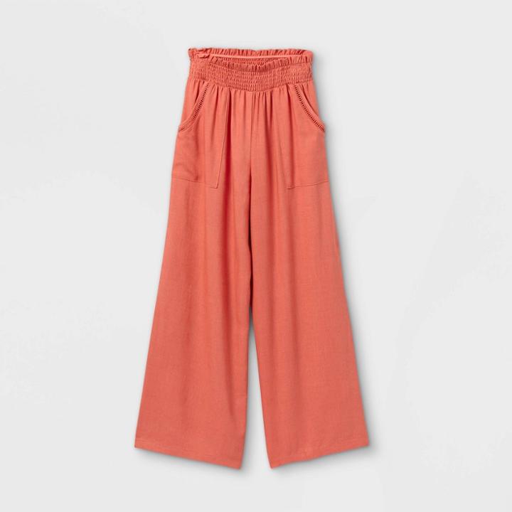 Girls' Smocked Wide Leg Pants - Art Class Orange