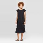 Women's Short Sleeve Crewneck Drop Waist Midi Dress - Prologue Black
