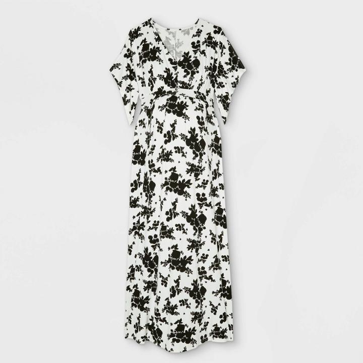 Floral Print Kimono Short Sleeve Knit Maternity Dress - Isabel Maternity By Ingrid & Isabel Black/white