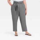 Women's Plus Size High-rise Paperbag Ankle Pants - A New Day Gray