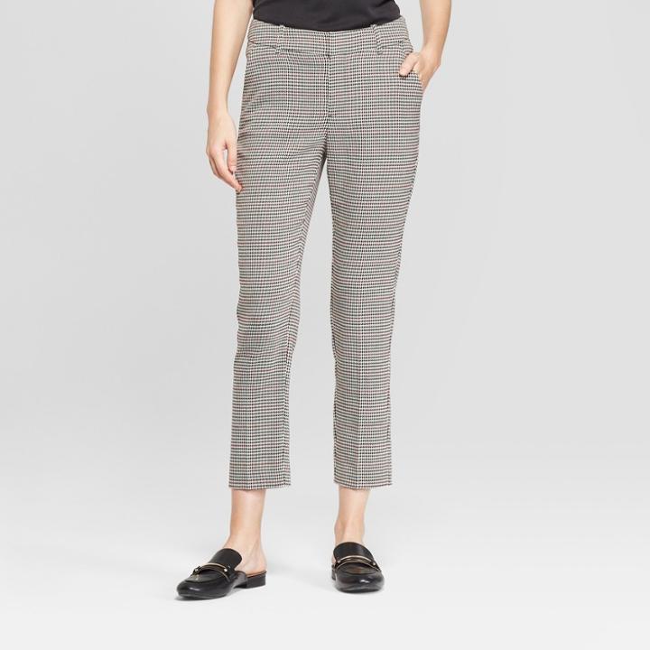 Women's Menswear Plaid Slim Ankle Pants - A New Day Gray