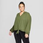 Women's Plus Size Plaid Long Sleeve Tie Front Top - Universal Thread Green