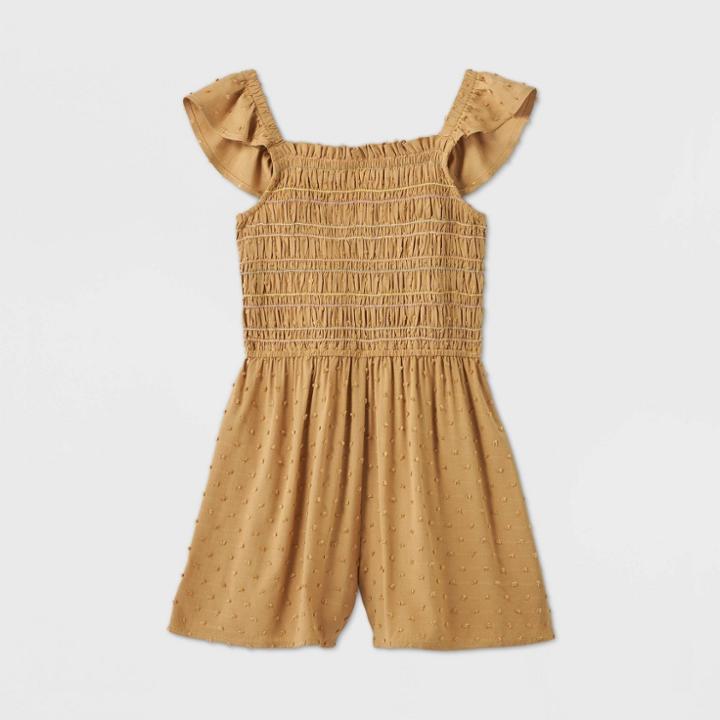 Girls' Smocked Bodice Romper - Art Class Tan