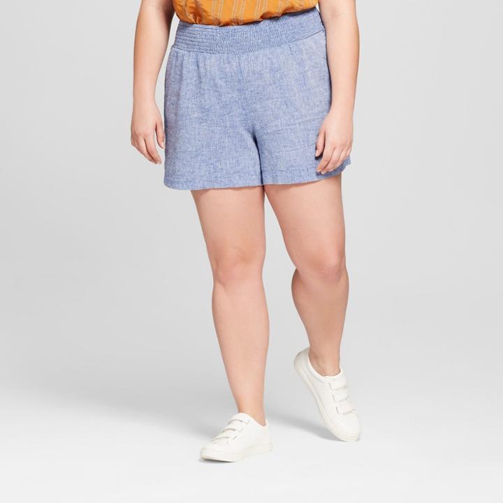 Women's Plus Size Linen Shorts - A New Day Blue X